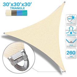 Patio Large Sun Shade Sail 30′ x 30′ x 30′ Equilateral triangle Heavy Duty Str ...