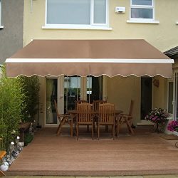 SUPER DEAL Manual Retractable Patio Deck Awning Sunshade Shelter Rain Shelter Outdoor Canopy Bal ...