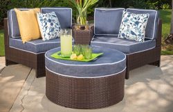 Riviera Positano Outdoor Patio Furniture Wicker 4 Piece Semicircular Sectional Sofa Seating Set  ...