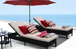 Baner Garden X15 Modern Outdoor Pool Patio Furniture Adjustable Chaise Lounge Chair with Cushion ...