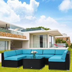 Kinbor 7 Pieces Garden Outdoor Patio Furniture PE Rattan Wicker Sofa Sectional Furniture Set Inc ...