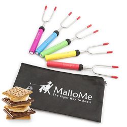 MalloMe Premium Marshmallow Roasting Sticks Set of 5 Smores Skewers & Hot Dog Fork 34 Inch R ...