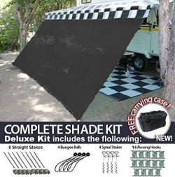 RV Awning Shade Motorhome Patio Sun Screen Complete Deluxe Kit (Black) (10’x18′)