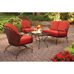 Better Homes and Gardens Clayton Court 4-Piece Patio Conversation Set, Red, Seats 4