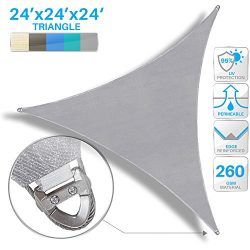 Patio Large Sun Shade Sail 24′ x 24′ x 24′ Equilateral triangle Heavy Duty Str ...