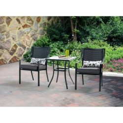 Mainstays Alexandra Square 3-Piece Outdoor Bistro Set, Grey with Leaves, Seats 2