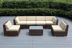 Ohana 7-Piece Outdoor Patio Furniture Sectional Conversation Set, Mixed Brown Wicker with Sunbre ...