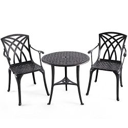 Nuu Garden Outdoor 3 Piece Cast Aluminum Patio Bistro Set with 26″ Round Table and Arm Cha ...