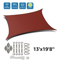 DOEWORKS Rectangle 13′ X 19’8” Sun Shade Sail with Stainless Steel Hardware Ki ...