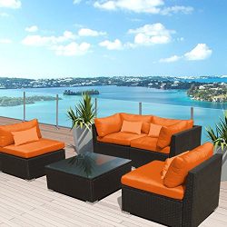 Modenzi 5G-U Outdoor Sectional Patio Furniture Espresso Brown Wicker Sofa Set (Orange)