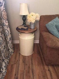 Milk Can end table, wood end table, cream milk can, end table, rustic end table, rustic table, r ...