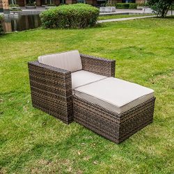 MAGIC UNION Rattan Wicker Outdoor Furniture Set Patio Cushioned Single Sofa With Ottman