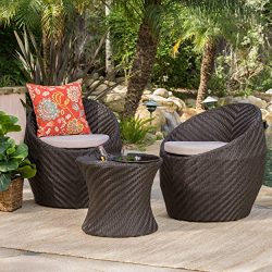 Berkshire Outdoor 3 Pc Wicker Chat Set w/Water Resistant Cushions