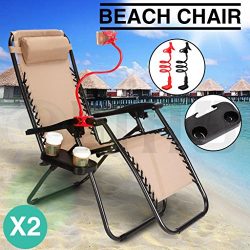 Set of 2 Zero Gravity Outdoor Lounge Chairs w/ Cup Holder with Mobile Device Slot Adjustable Fol ...