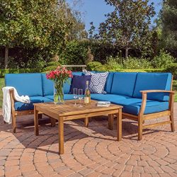 Capri Outdoor Patio Furniture Wood 6 Piece Chat Set with Water Resistant Cushions