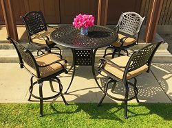 Table & Chair Designs – Malibu 5-Piece Cast Aluminum Patio Bar Set with Sunbrella Prem ...