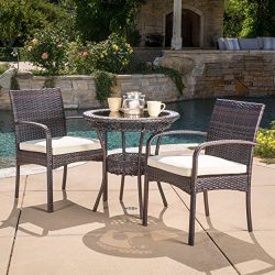 Meeker Outdoor 3-piece Wicker Bistro Set with Cushions
