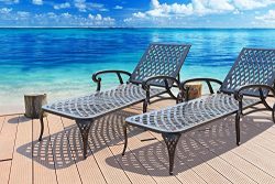 HOMEFUN Outdoor Patio Furniture Set Cast Aluminum Wheeled Chaise Lounge Set in Antique Bronze (S ...