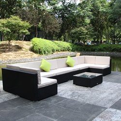 U-MAX 7 Piece 7-12 Pieces Patio PE Rattan Wicker Sofa Sectional Furniture Set (9-Pieces, Black)