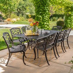 Ariel Outdoor 9 Piece Patina Copper Finish Cast Aluminum Dining Set