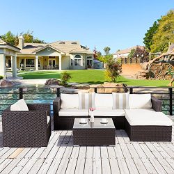 Cloud Mountain 6 Piece PE Outdoor Patio Garden Lawn Furniture Set Wicker Rattan Sectional Sofa C ...