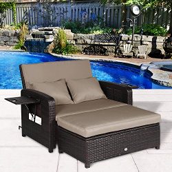 Cloud Mountain 2 Piece Patio Wicker Rattan Love Seat Sofa Daybed Set Outdoor Patio Love Seat Sto ...