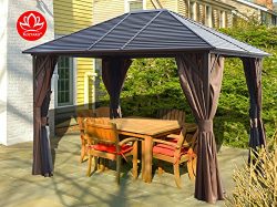 Caesar 10’x12′ Hardtop Aluminum Permanent Gazebo with a Mosquito Net Sidewall