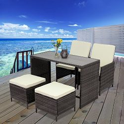 5 PCS Outdoor Rattan Wicker Bar Stool Set,Wisteria Lane All Weather Porch Sectional Sofa Wicker  ...