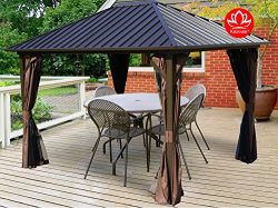 Kozyard Rosana 10’x12′ Hardtop Aluminum Permanent Gazebo with 2-layer Sidewalls (Ros ...