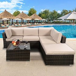 Tangkula 4 Pcs Wicker Sofa Set Patio Outdoor Deck Rattan Couch Sectional Furniture w/ Cushions