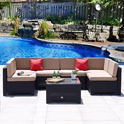 Cloud Mountain 7 PC Patio PE Rattan Wicker Furniture Set Backyard Sectional Furniture Set Outdoo ...