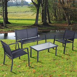Tangkula 4 PCS Patio Conversation Set Outdoor Table and Chairs Furniture Set