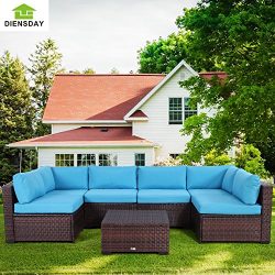 Diensday 7 Piece All-Weather Cushioned Outdoor Patio PE Rattan Wicker Sofa Sectional Furniture S ...