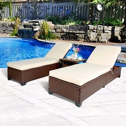 Cloud Mountain 3 PC Outdoor Rattan Chaise Lounges Chair Patio PE Wicker Rattan Sofa Furniture Ad ...