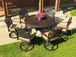 Table & Chair Designs – Malibu 7-Piece Cast Aluminum Patio Dining Set with Sunbrella P ...