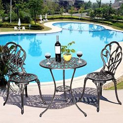 Casart 3 Pcs Bistro Set Cast Tulip Design Antique Outdoor Patio Furniture Weather Resistant Gard ...