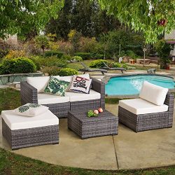 Diensday Outdoor Seating Set 5 Piece Patio Wicker Furniture Set Outdoor Garden Conversation Set  ...