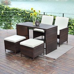 5 PCS Outdoor Wicker Bar Set,Wisteria Lane Porch Sectional Wicker Patio Furniture Dining Set Rat ...