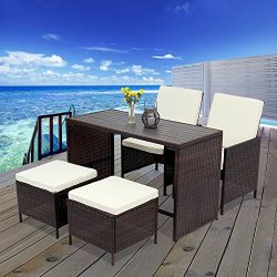 5 PCS Outdoor Rattan Wicker Bar Stool Set,Wisteria Lane All Weather Porch Sectional Sofa Wicker  ...