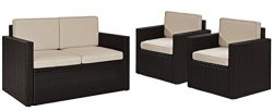 Crosley Furniture Palm Harbor 3-Piece Outdoor Wicker Conversation Set with Sand Cushions – ...