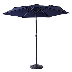 FLAME&SHADE 9′ Market Patio Outdoor Umbrella with Crank Lift, Push Button Tilt, Navy Blue