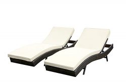 Walcut Set Of 2 Outdoor Patio Furniture PE Wicker Adjustable Pool Chaise Lounge Chair With Cushion