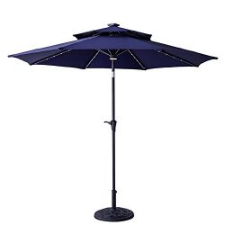 FLAME&SHADE 9′ LED Light DoubleTop Outdoor Patio Market Umbrella with Crank Lift, Push ...
