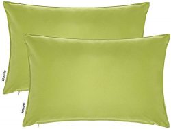 Alexandra DreamHome 2 Piece Solid Outdoor Decorative Lumbar Pillow Cover Cushion Case, Kiwi