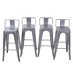 Tongli Metal Barstools Set Industrial Counter Stool (Pack of 4) Patio Dining Chair Silver Low Ba ...