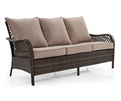 Ulax 3 Seater Seating Outdoor Wicker Patio Sofa with Cushions Brown Wicker Couch