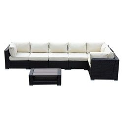 Sliverylake 7 PCS Cushioned Outdoor Rattan Wicker Deck Couch Patio Sofa Set Conversation Furnitu ...