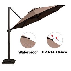 Abba Patio Offset Cantilever Umbrella 11-Feet Outdoor Patio Hanging Umbrella with Cross Base, Cocoa