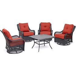 Hanover ORL5PCCTSW4-BRY Orleans 5-Piece Patio Chat Set in Autumn 4 Swivel Rockers and a 24″ ...