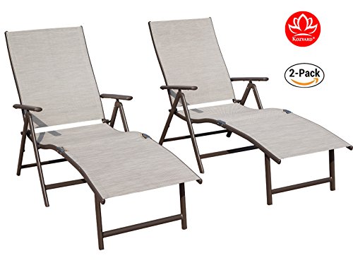 Kozyard Cozy Aluminum Beach Yard Pool Folding Reclining Adjustable Chaise Lounge Chair (Beige,2 